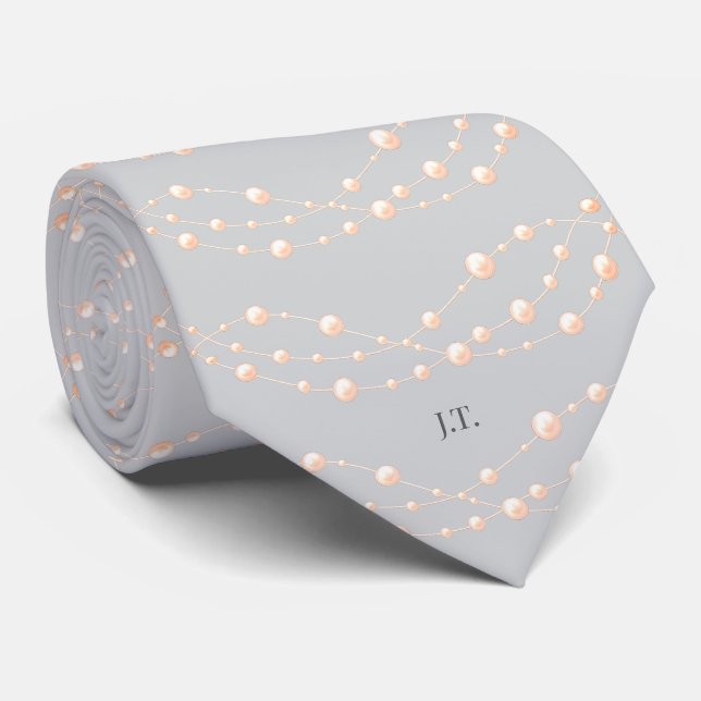 Modern Ivory Blush Romantic Pearl Neutral Wedding Neck Tie (Rolled)