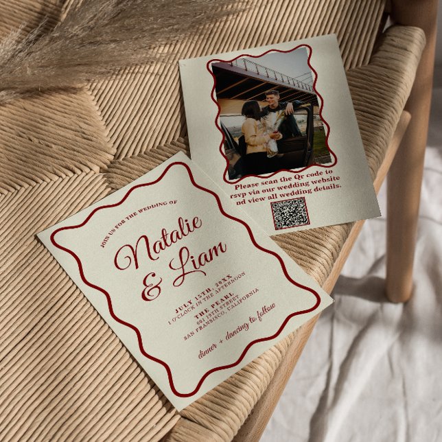 Modern Ivory Bold Retro Funky Photo Unique Wedding Invitation (Creator Uploaded)