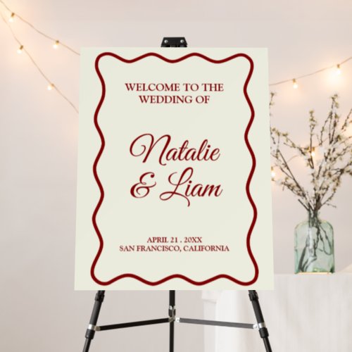 Modern Ivory Bold Retro Funky Wedding Welcome Sign