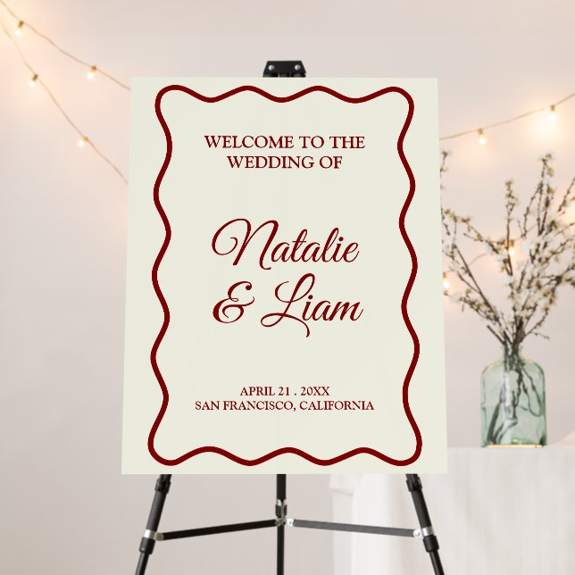 Modern Ivory Bold Retro Funky Wedding Welcome Sign (In Situ (Stand))