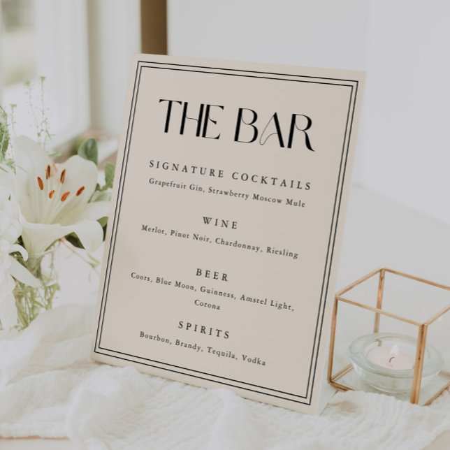 Modern Ivory Bold Typography Wedding Bar Menu Pedestal Sign (Creator Uploaded)