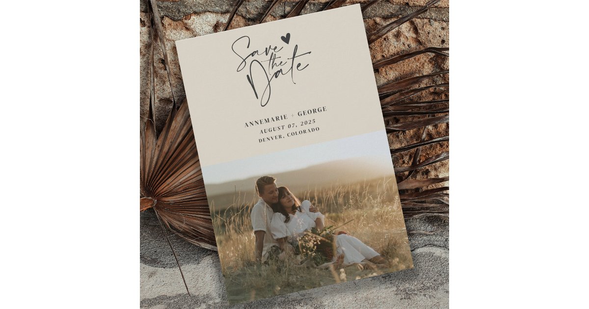 Modern Ivory Calligraphy Script Photo Save The Date | Zazzle