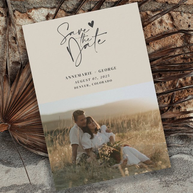 Modern Ivory Calligraphy Script Photo Save The Date (Creator Uploaded)
