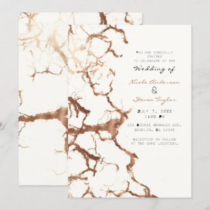 Modern Ivory Cream Bronze Rust Marble Wedding Invitation