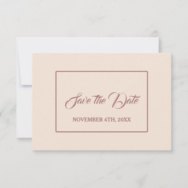 Modern Ivory Dark Peach Handwriting Wedding Save The Date (Front)