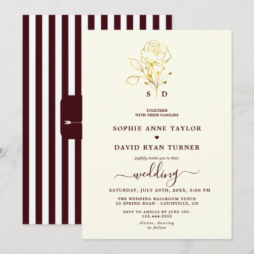 Modern Ivory Deep Burgundy Monogram Wedding