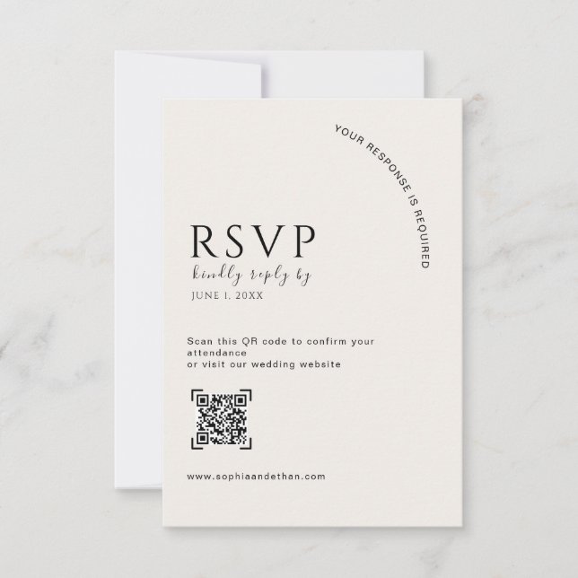 Modern Ivory Editorial QR Code Wedding RSVP Card (Front)