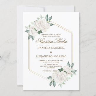 Modern Ivory Floral Nuestra Boda Spanish Wedding Invitation