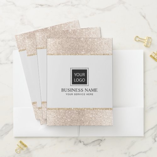 Modern Ivory Gold Glitter Custom Logo Pocket Folder