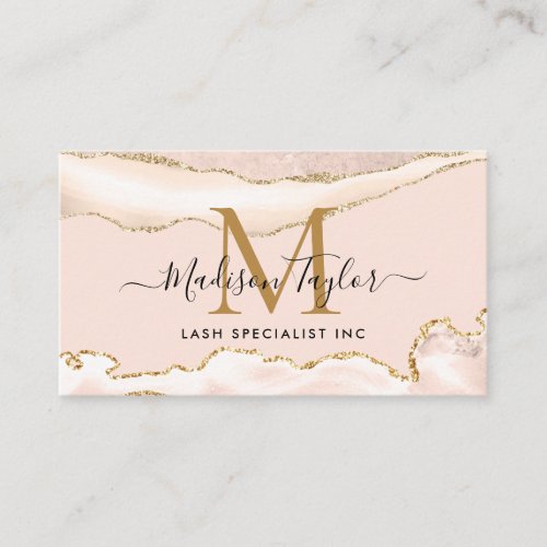 Modern Ivory Gold Glitter Marble Agate Monogram Business Card