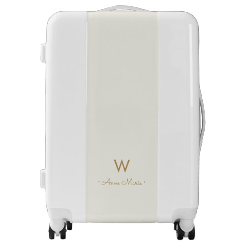 Modern Ivory Gold Minimalist Monogram Luggage