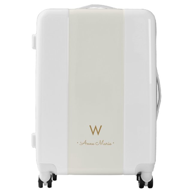 Modern Ivory Gold Minimalist Monogram Luggage (Front)
