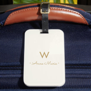 Modern Ivory Gold Minimalist Monogram Luggage Tag