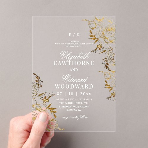 Modern Ivory & Gold ⎮Rose Elegant Wedding Acrylic Invitations