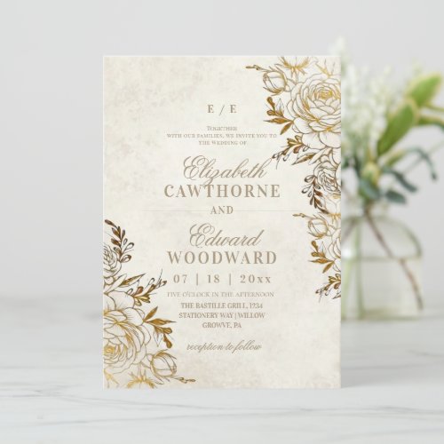 Modern Ivory & Gold ⎮Rose Elegant Wedding Invitation