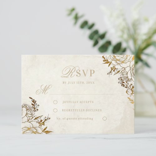 Modern Ivory & Gold ⎮Rose Elegant Wedding RSVP Card