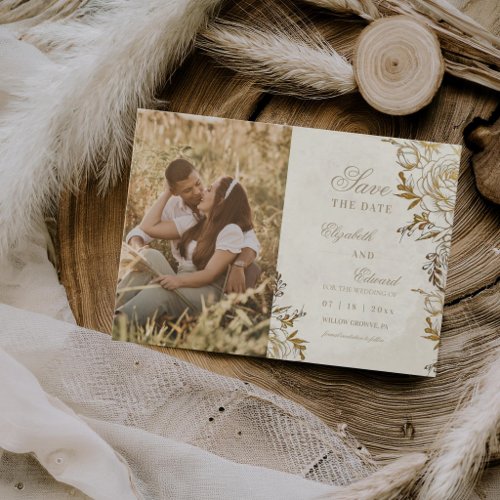 Modern Ivory &amp; Gold ⎮Rose Elegant Wedding Save The Date