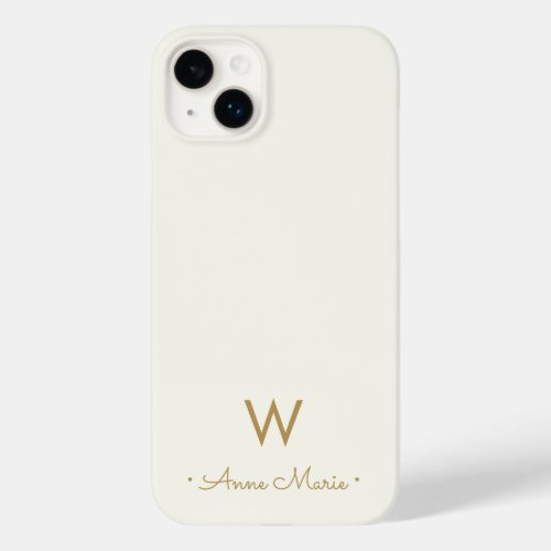 Modern Ivory Gold Script Monogram Case_Mate iPhone 14 Plus Case