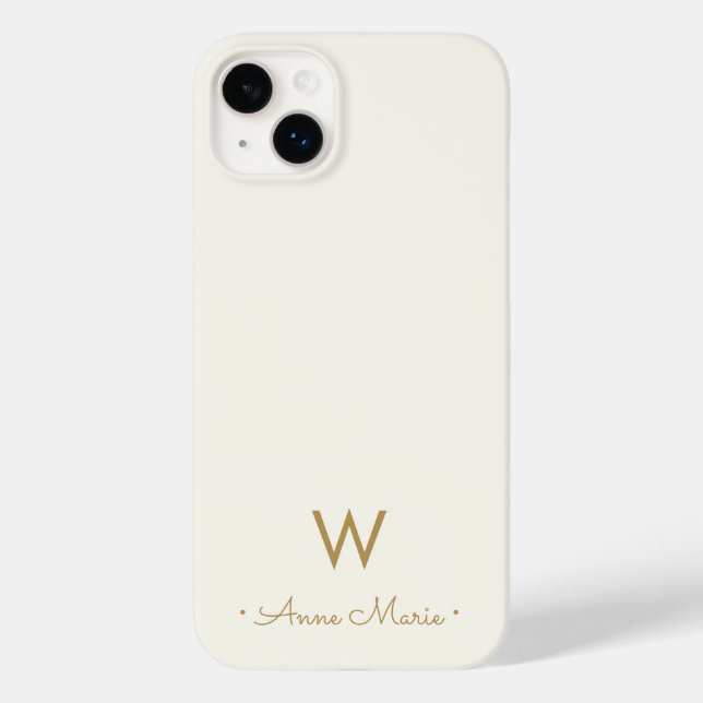 Modern Ivory Gold Script Monogram Case-Mate iPhone Case (Back)