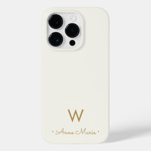 Modern Ivory Gold Script Monogram Case_Mate iPhone 14 Pro Case