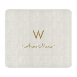 Modern Ivory Gold Script Monogram Cutting Board