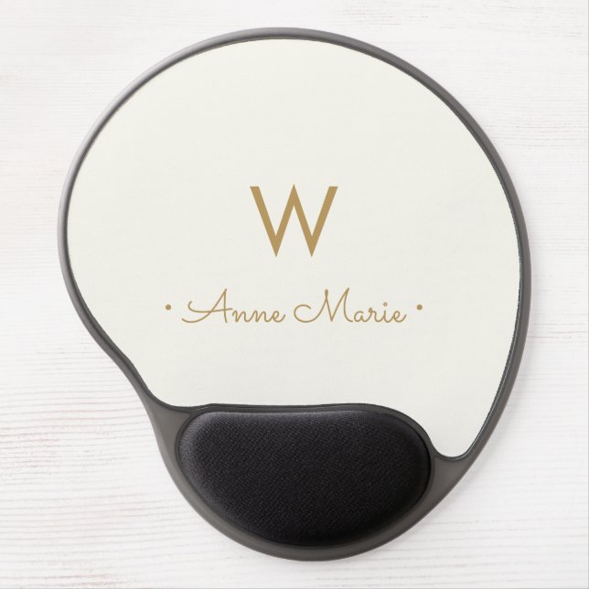 Modern Ivory Gold Script Monogram Gel Mouse Pad (Front)