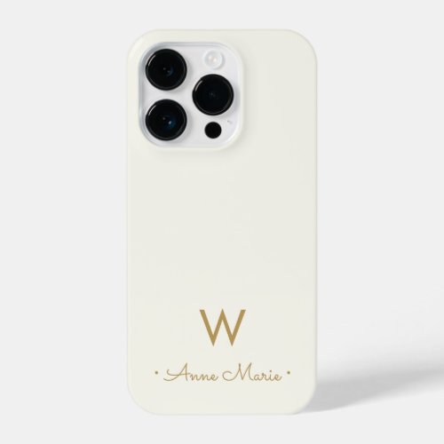 Modern Ivory Gold Script Monogram iPhone 14 Pro Case