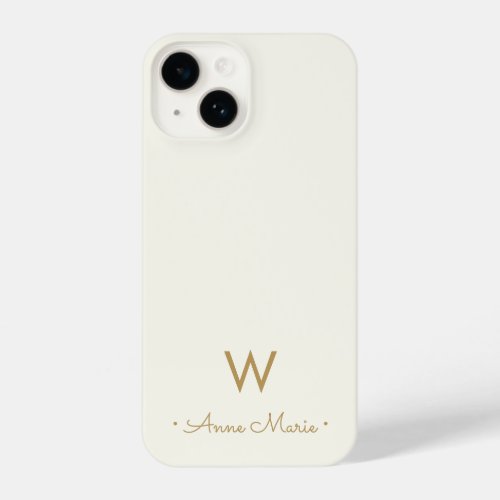 Modern Ivory Gold Script Monogram iPhone 14 Case