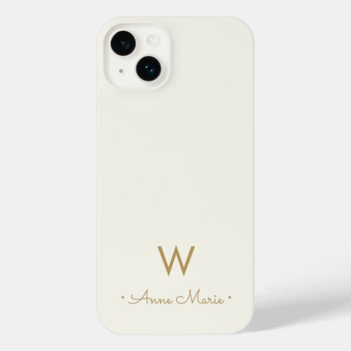 Modern Ivory Gold Script Monogram iPhone 14 Plus Case