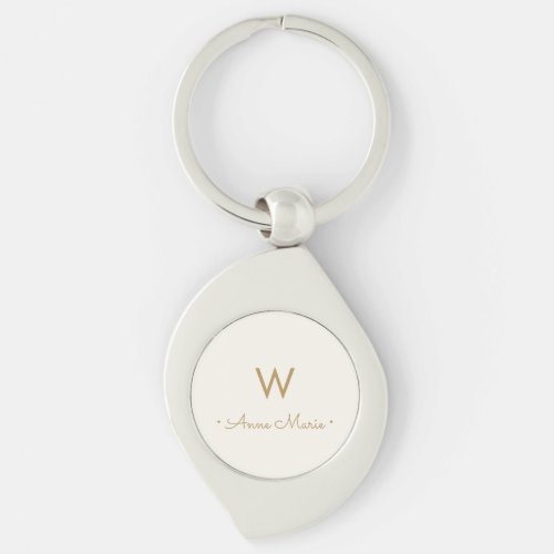 Modern Ivory Gold Script Monogram Keychain