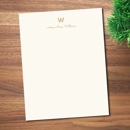 Modern Ivory Gold Script Monogram Letterhead