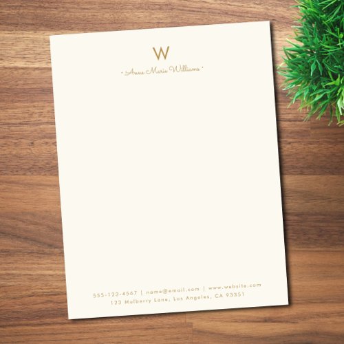 Modern Ivory Gold Script Monogram Letterhead