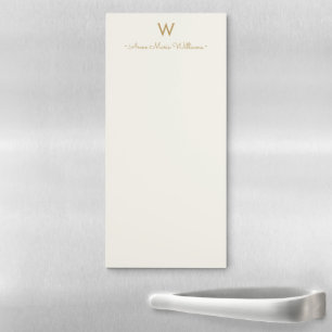 Modern Ivory Gold Script Monogram Magnetic Notepad