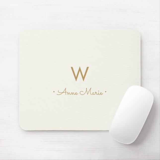 Modern Ivory Gold Script Monogram Mouse Pad (With Mouse)