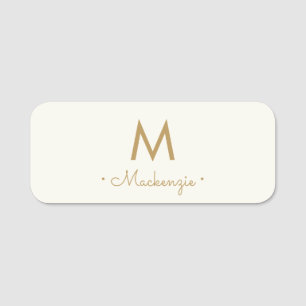 Modern Ivory Gold Script Monogram Name Tag