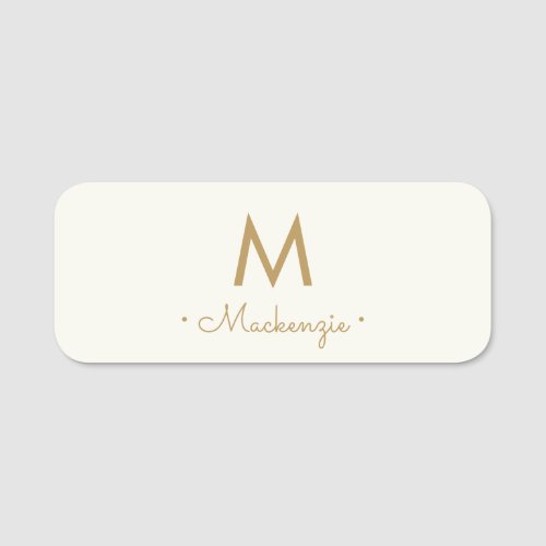 Modern Ivory Gold Script Monogram Name Tag