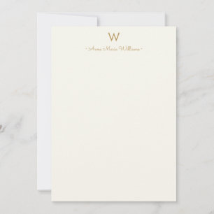 Modern Ivory Gold Script Monogram Note Card