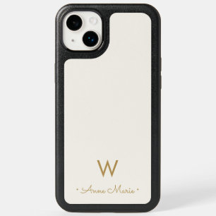 Modern Ivory Gold Script Monogram OtterBox iPhone 14 Plus Case
