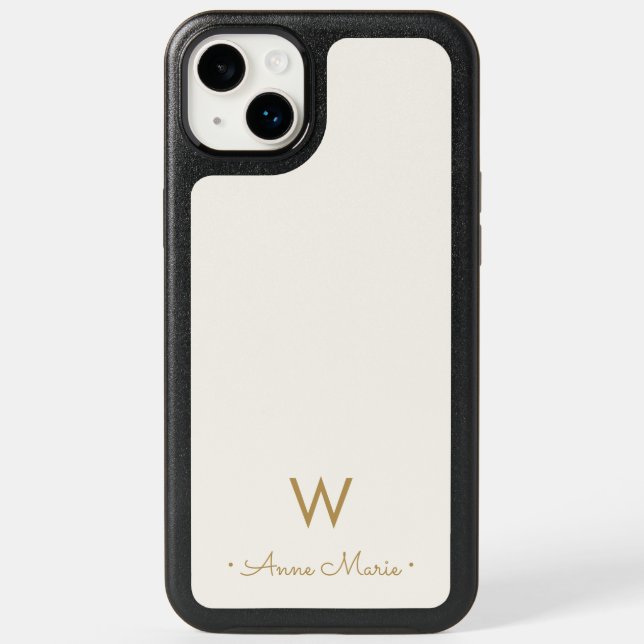 Modern Ivory Gold Script Monogram Otterbox iPhone Case (Back)