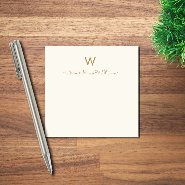 Modern Ivory Gold Script Monogram Post-it Notes (Creator Uploaded)