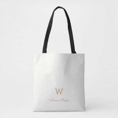 Modern Ivory Gold Script Monogram Tote Bag