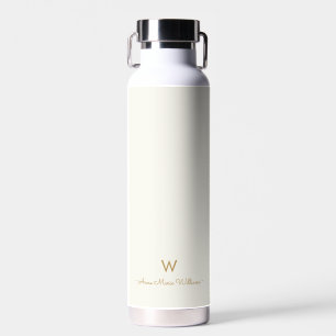 Modern Ivory Gold Script Monogram Water Bottle