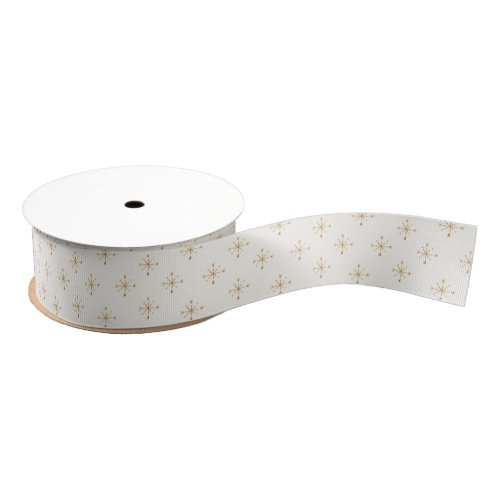 Modern Ivory Gold Snowflake Christmas Holiday  Grosgrain Ribbon