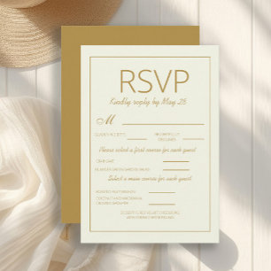Modern Ivory Gold Wedding RSVP  Meal Choice Card