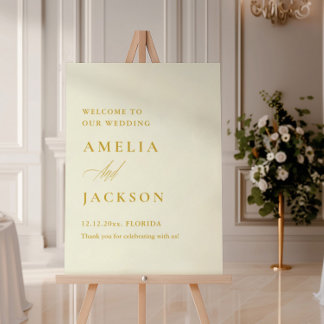 Modern Ivory & Gold Wedding Welcome Sign