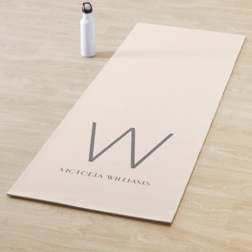 Modern ivory gray minimalist monogram name yoga mat