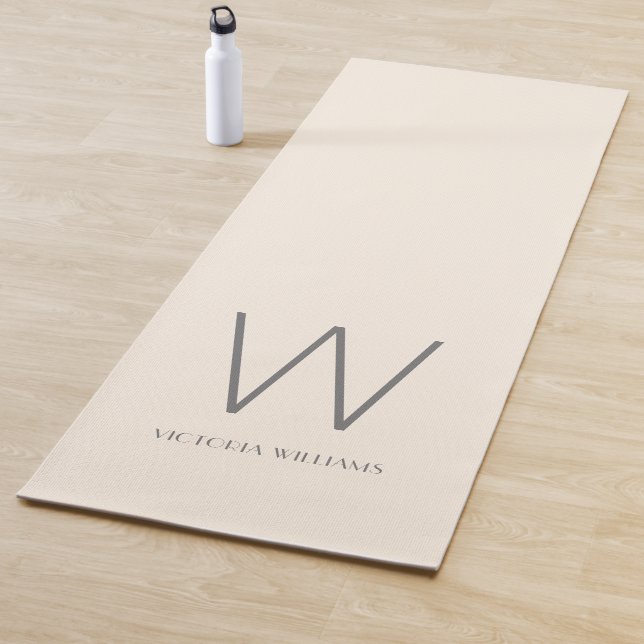 Modern ivory gray minimalist monogram name yoga mat (In Situ)