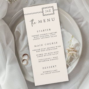 Modern Ivory Minimalist Monogram Wedding Menu