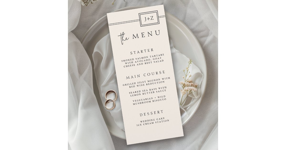 Modern Ivory Minimalist Monogram Wedding Menu | Zazzle