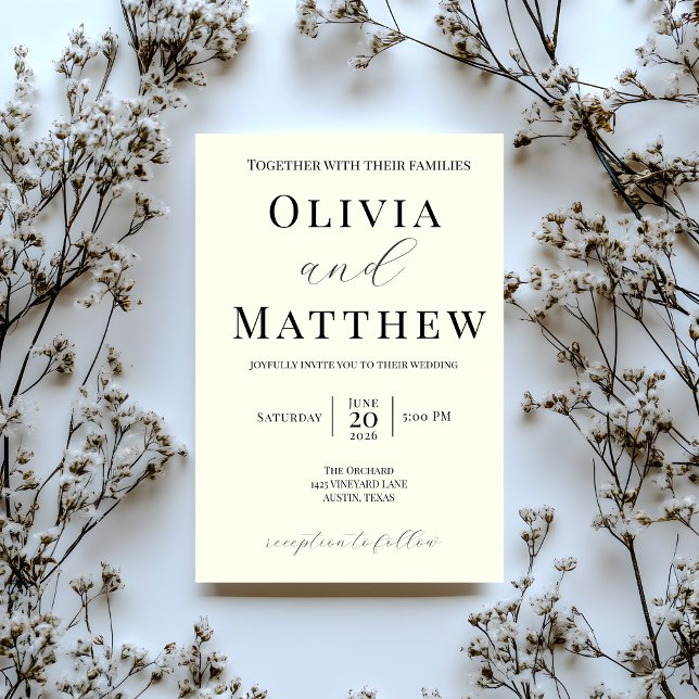 Modern Ivory Minimalist Script Wedding Invitation (Creator Uploaded)